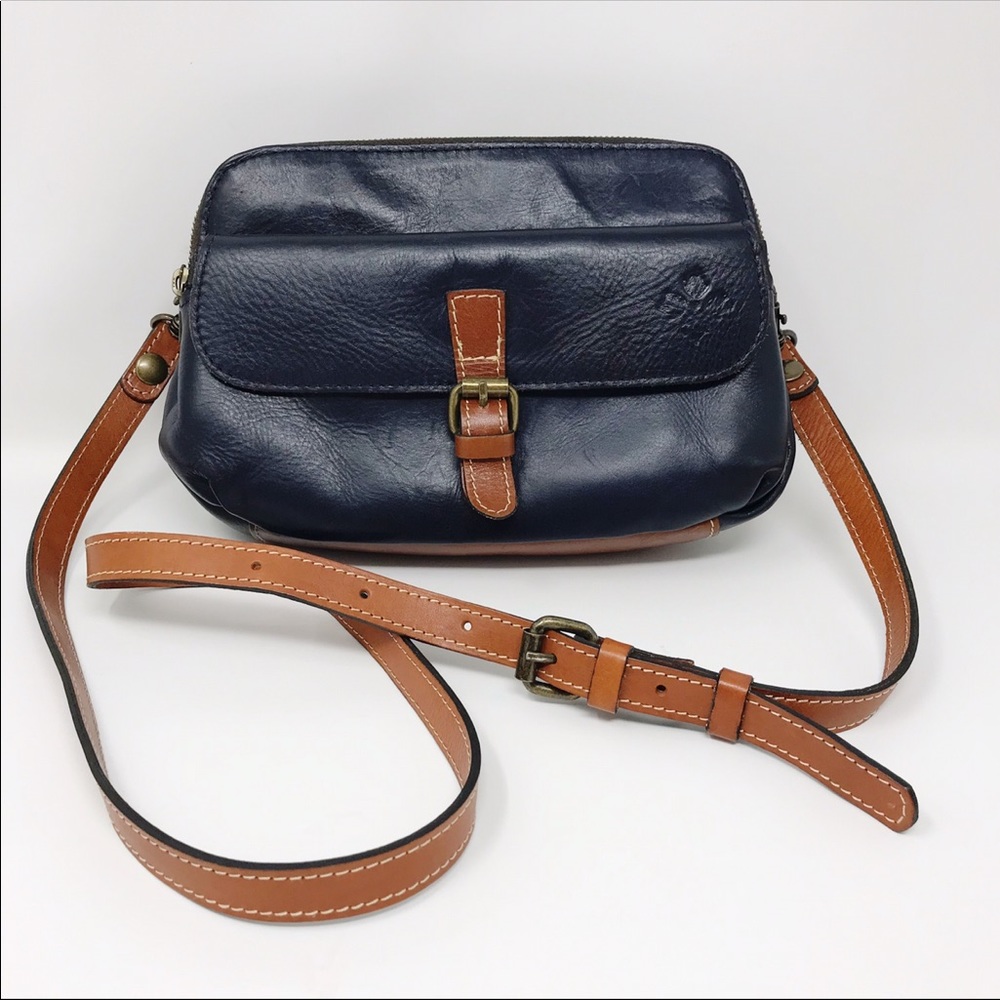 Patricia Nash Blue/Brown Leather Crossbody Handbag